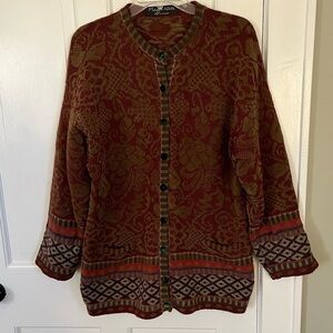 Maggie White England Vintage Art To Wear Velvet Button Front Knit Cardigan - M
